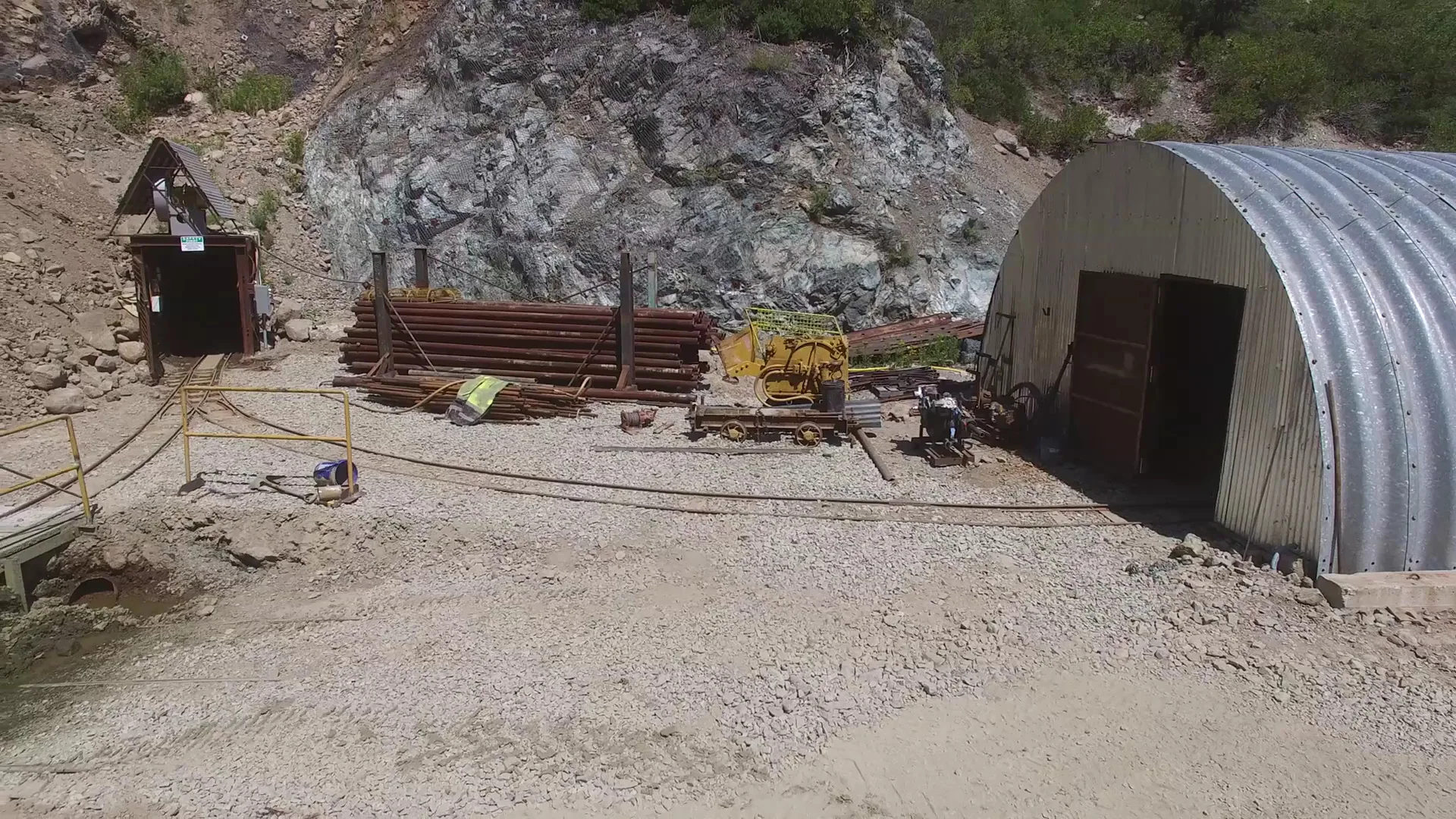 Mine portal and surface workshop structure.